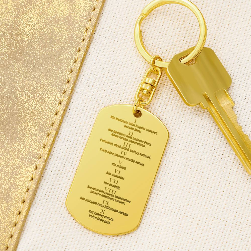 Ten Commandments Polish Przykazań Bożych Engraved Dog Tag Bible Keychain Stainless Steel or 18k Gold-Express Your Love Gifts
