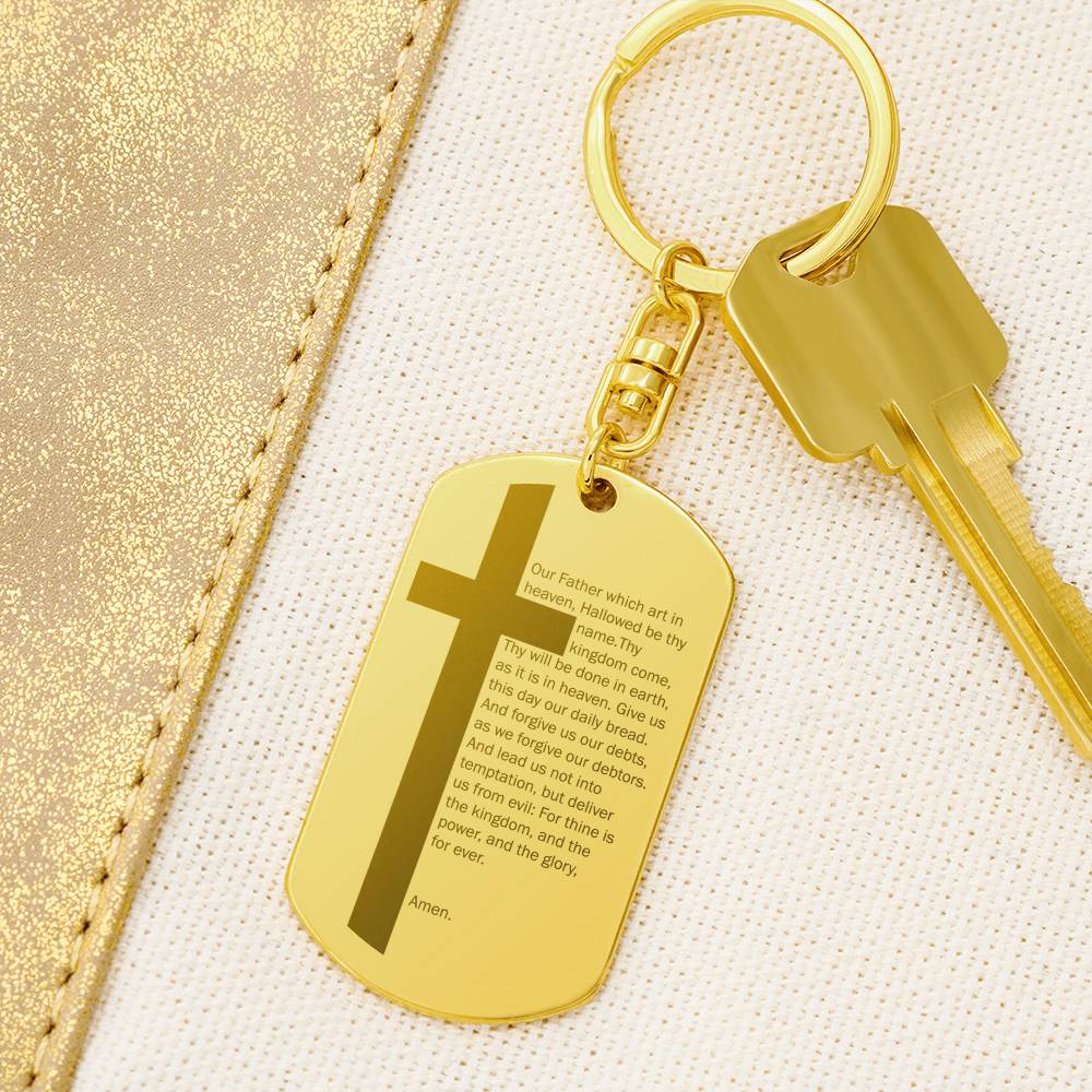 Lord's Prayer Engraved Dog Tag Bible Keychain Stainless Steel or 18k Gold-Express Your Love Gifts