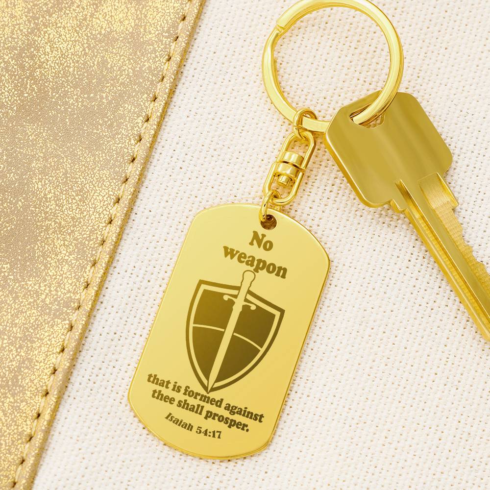 Isaiah 54.17 No Weapon Engraved Dog Tag Keychain Stainless Steel or 18k Gold-Express Your Love Gifts