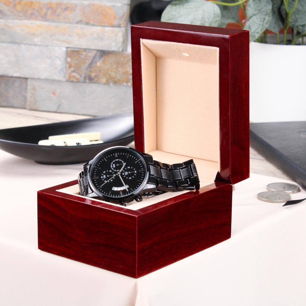 Believe Engraved Bible Verse Men's Watch Multifunction Stainless Steel W Copper Dial