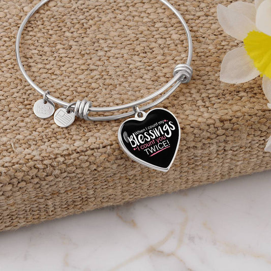 To My Wife Count My Blessings Heart Bangle Stainless Steel or 18k Gold 18-22""