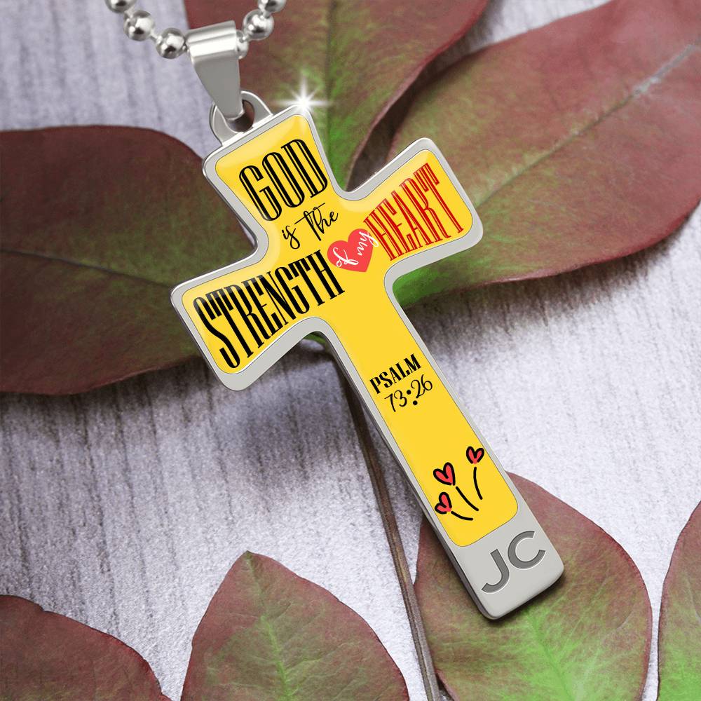 God is My Strength Bible Verse Cross Pendant Necklace Stainless Steel or 18k Gold 18-22"