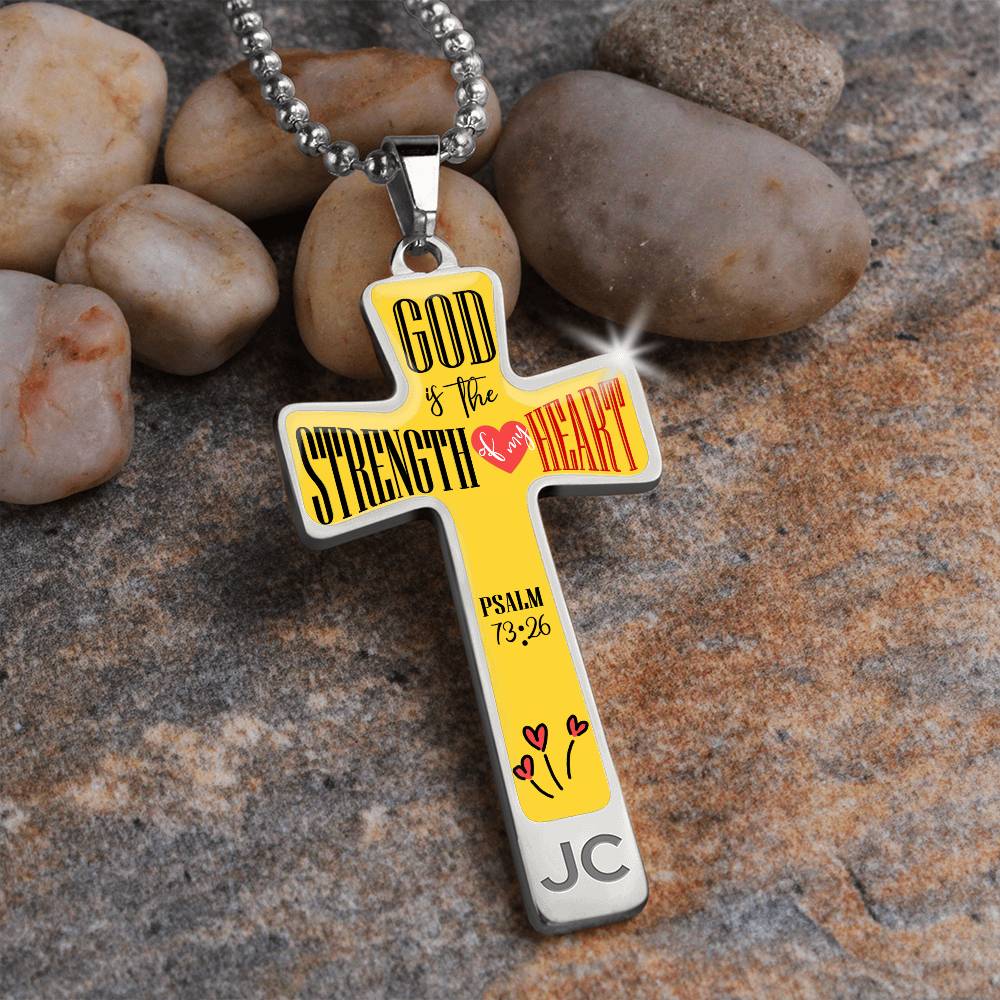 God is My Strength Bible Verse Cross Pendant Necklace Stainless Steel or 18k Gold 18-22"