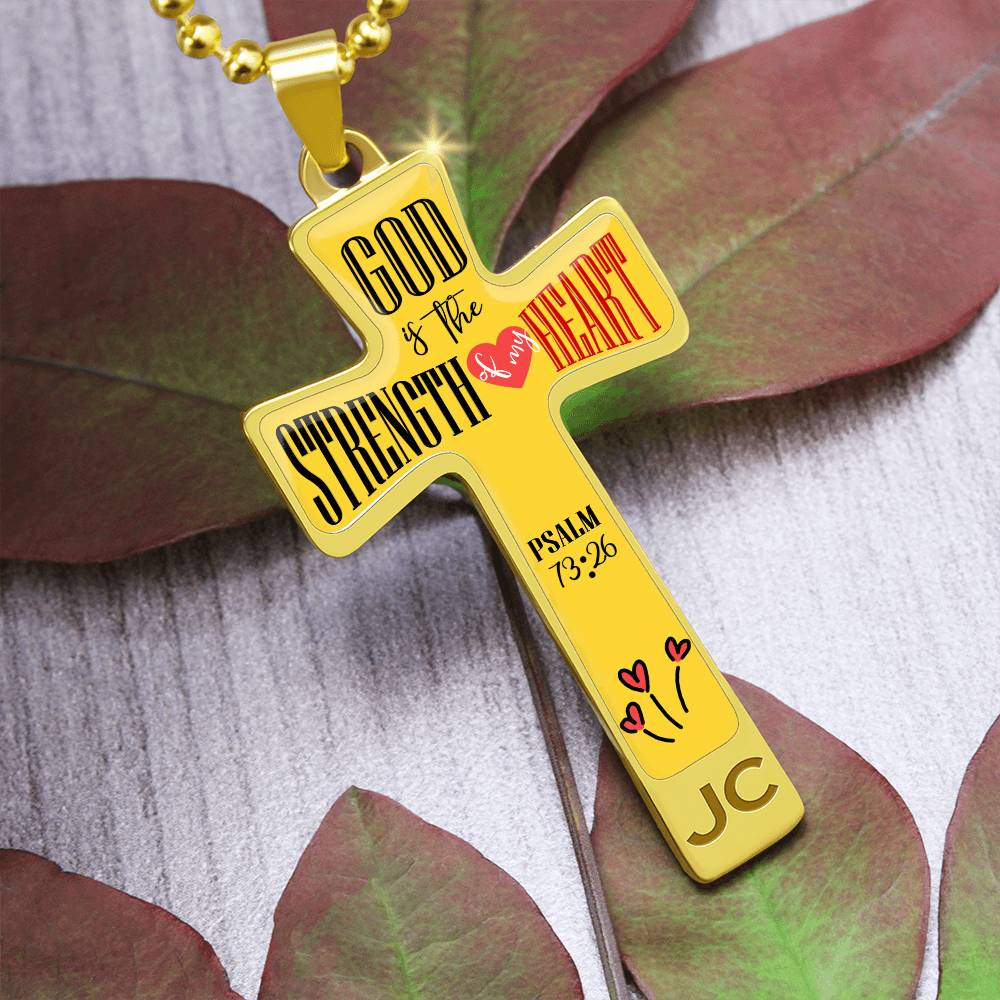 God is My Strength Bible Verse Cross Pendant Necklace Stainless Steel or 18k Gold 18-22"