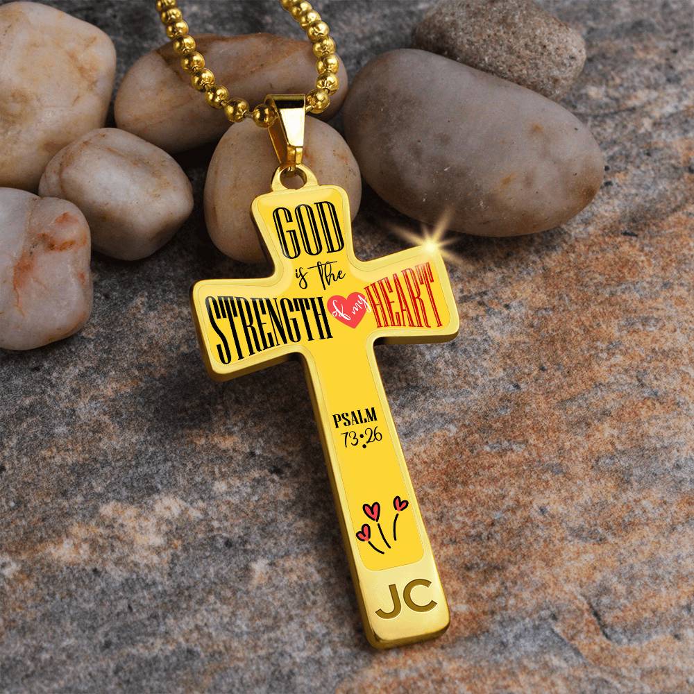 God is My Strength Bible Verse Cross Pendant Necklace Stainless Steel or 18k Gold 18-22"