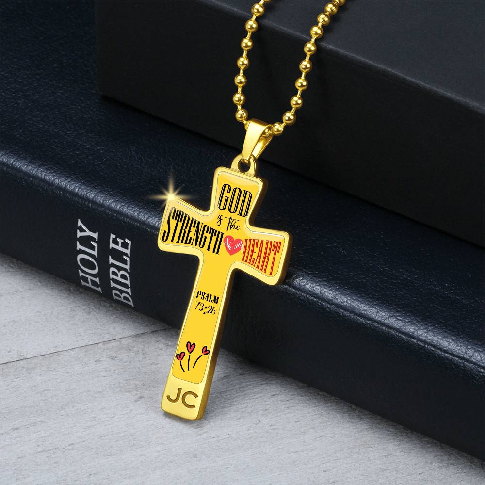 God is My Strength Bible Verse Cross Pendant Necklace Stainless Steel or 18k Gold 18-22"