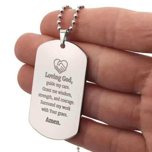 Social Workers Prayer Engraved Dog Tag Bible Necklace Stainless Steel or 18k Gold w 24" Chain