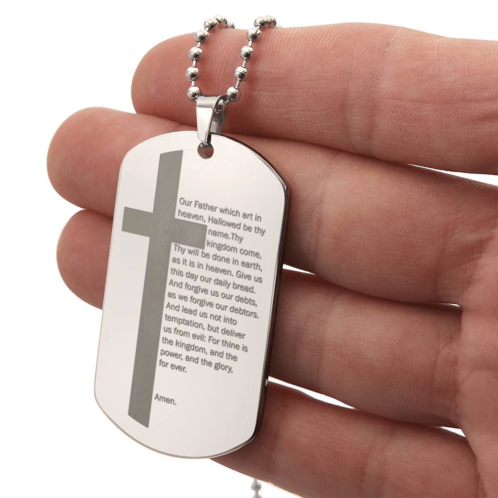Lord's Prayer Engraved Dog Tag Necklace Stainless Steel or 18k Gold w 24" Chain-Express Your Love Gifts