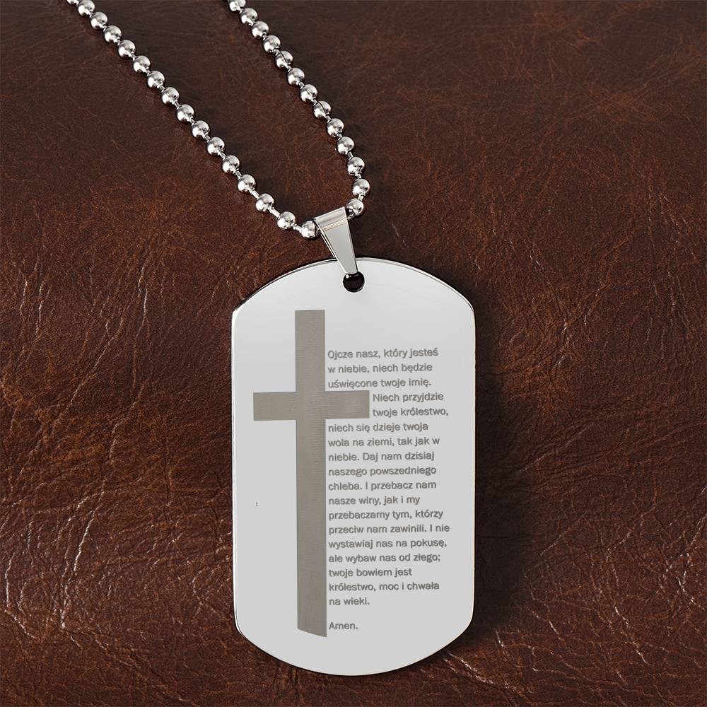Lords Prayer Polish Ojcze Nasz Engraved Dog Tag Necklace Stainless Steel or 18k Gold w 24" Chain-Express Your Love Gifts