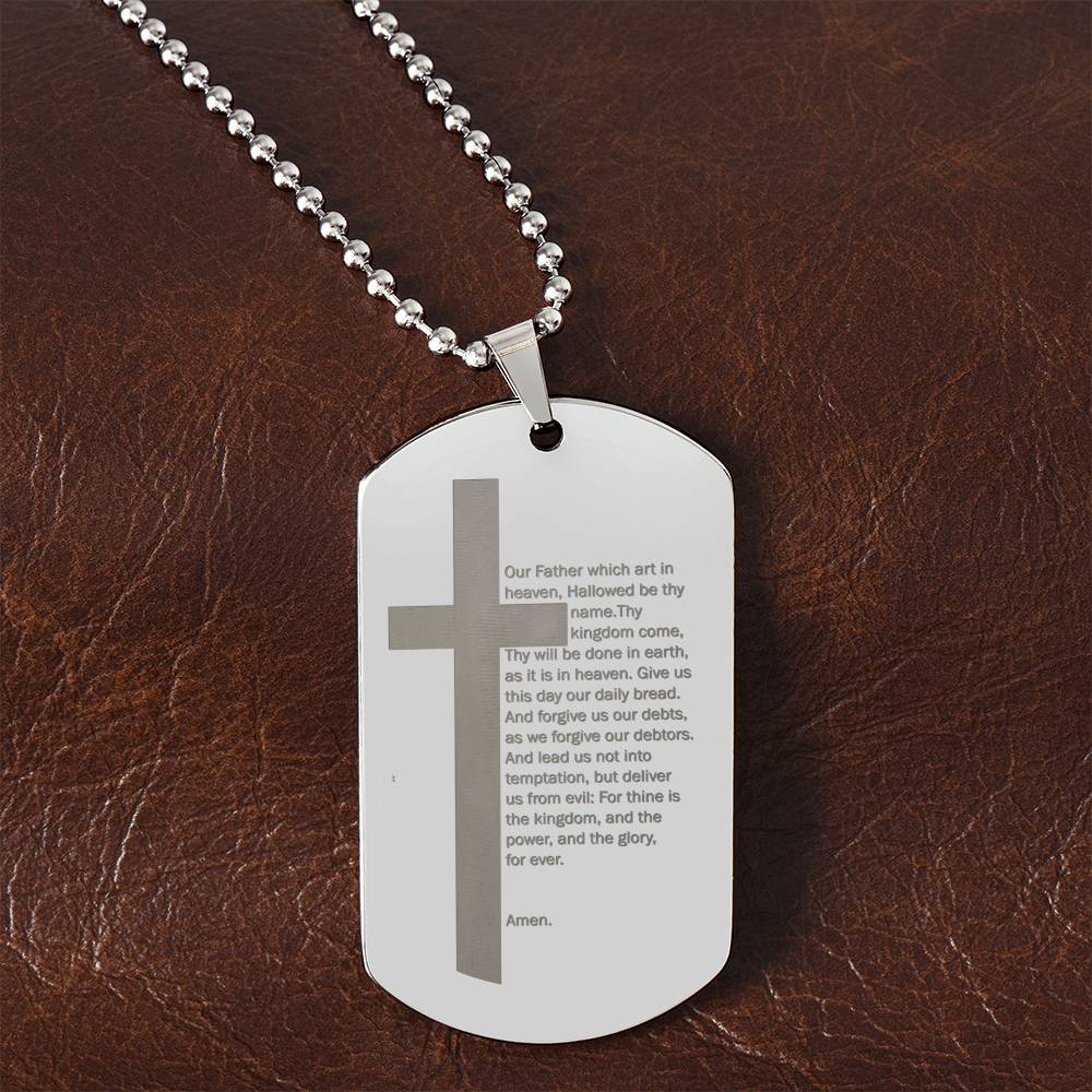 Lord's Prayer Engraved Dog Tag Necklace Stainless Steel or 18k Gold w 24" Chain-Express Your Love Gifts