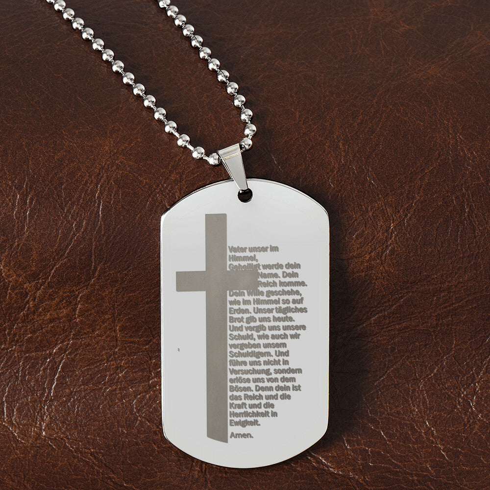 Lord's Prayer German Vater Unser Engraved Dog Tag Necklace Stainless Steel or 18k Gold w 24" Chain-Express Your Love Gifts