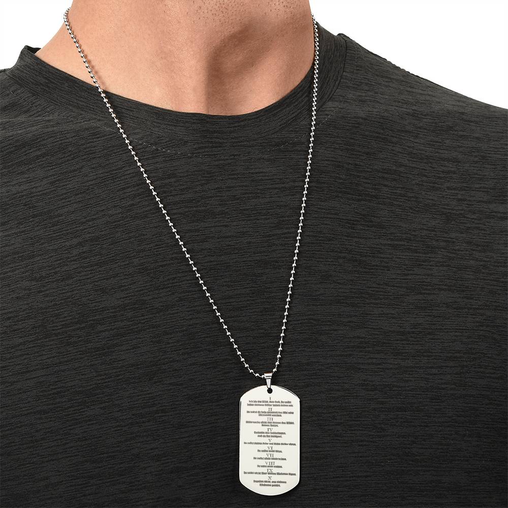 Ten Commandments German 10 Gebote Halskette Engraved Dog Tag Necklace Stainless Steel or 18k Gold w 24" Chain-Express Your Love Gifts