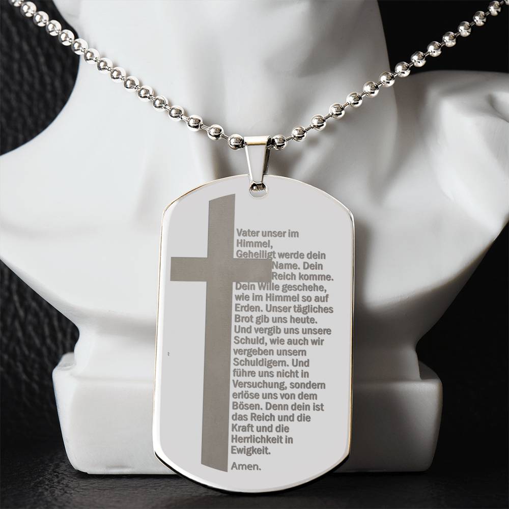 Lord's Prayer German Vater Unser Engraved Dog Tag Necklace Stainless Steel or 18k Gold w 24" Chain-Express Your Love Gifts