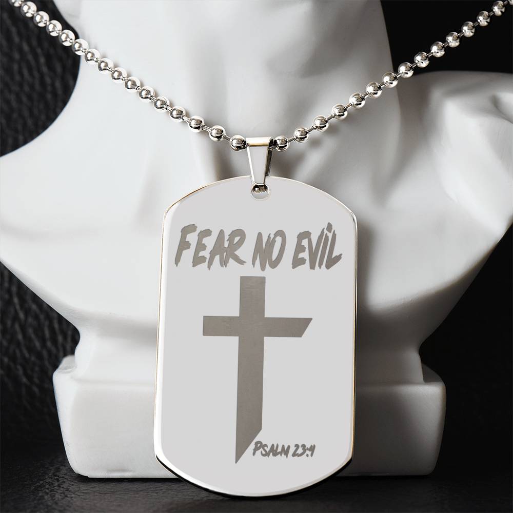 Fear No Evil Psalm 23.4 Engraved Dog Tag Necklace Stainless Steel or 18k Gold w 24" Chain-Express Your Love Gifts