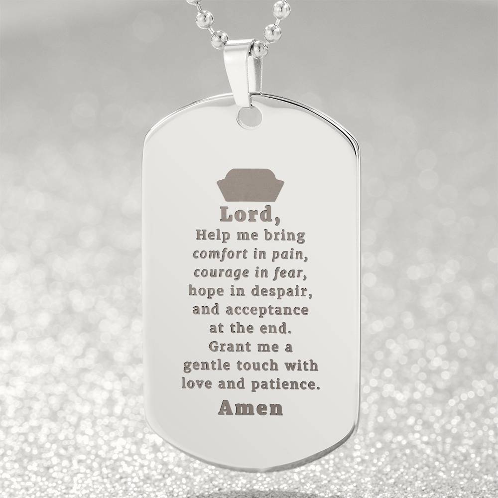 Nurses Prayer Engraved Dog Tag Bible Necklace Stainless Steel or 18k Gold w 24" Chain