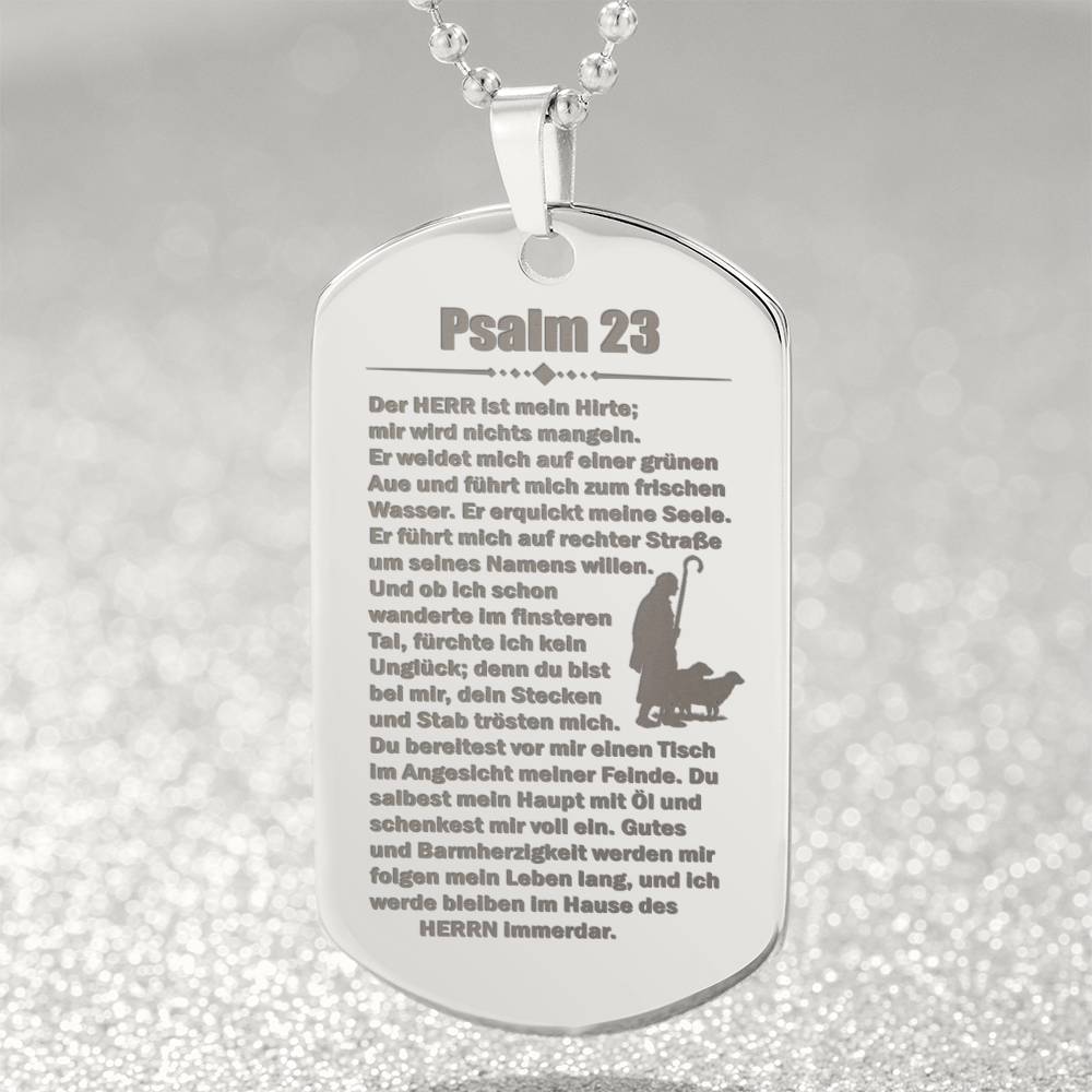 Psalm 23 German Engraved Dog Tag Necklace Stainless Steel or 18k Gold w 24" Chain-Express Your Love Gifts