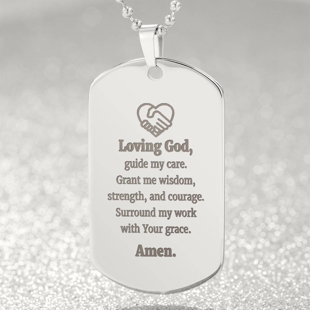 Social Workers Prayer Engraved Dog Tag Bible Necklace Stainless Steel or 18k Gold w 24" Chain
