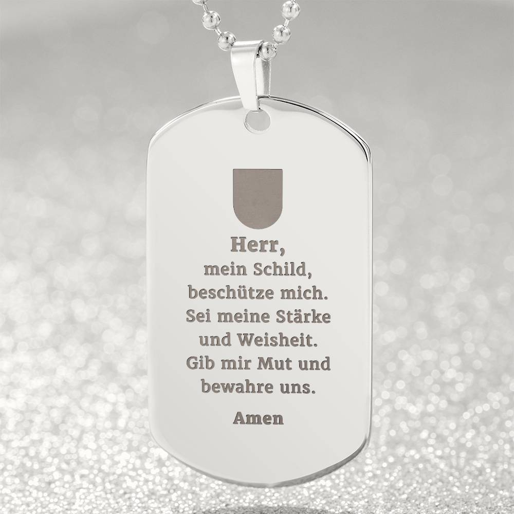 Polizeibeamter German Police Officer Prayer Engraved Dog Tag Bible Necklace Stainless Steel or 18k Gold w 24" Chain