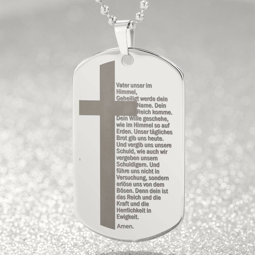 Lord's Prayer German Vater Unser Engraved Dog Tag Necklace Stainless Steel or 18k Gold w 24" Chain-Express Your Love Gifts