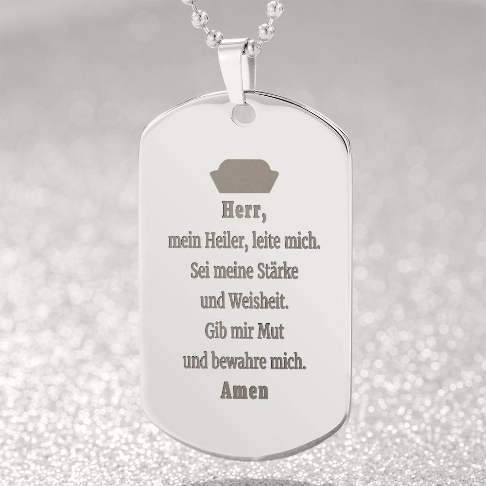 Krankenschwester Krankenpfleger Nurse Prayer Engraved Dog Tag Bible Necklace Stainless Steel or 18k Gold w 24" Chain