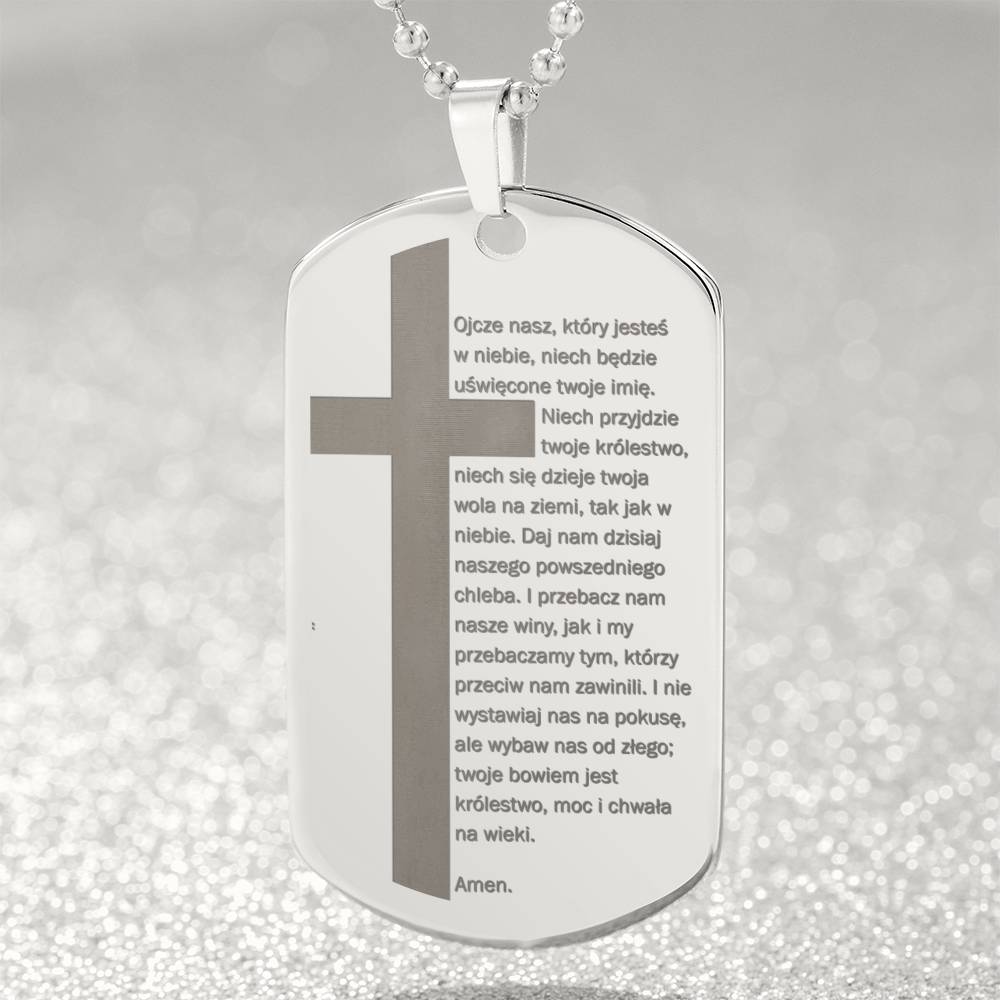Lords Prayer Polish Ojcze Nasz Engraved Dog Tag Necklace Stainless Steel or 18k Gold w 24" Chain-Express Your Love Gifts