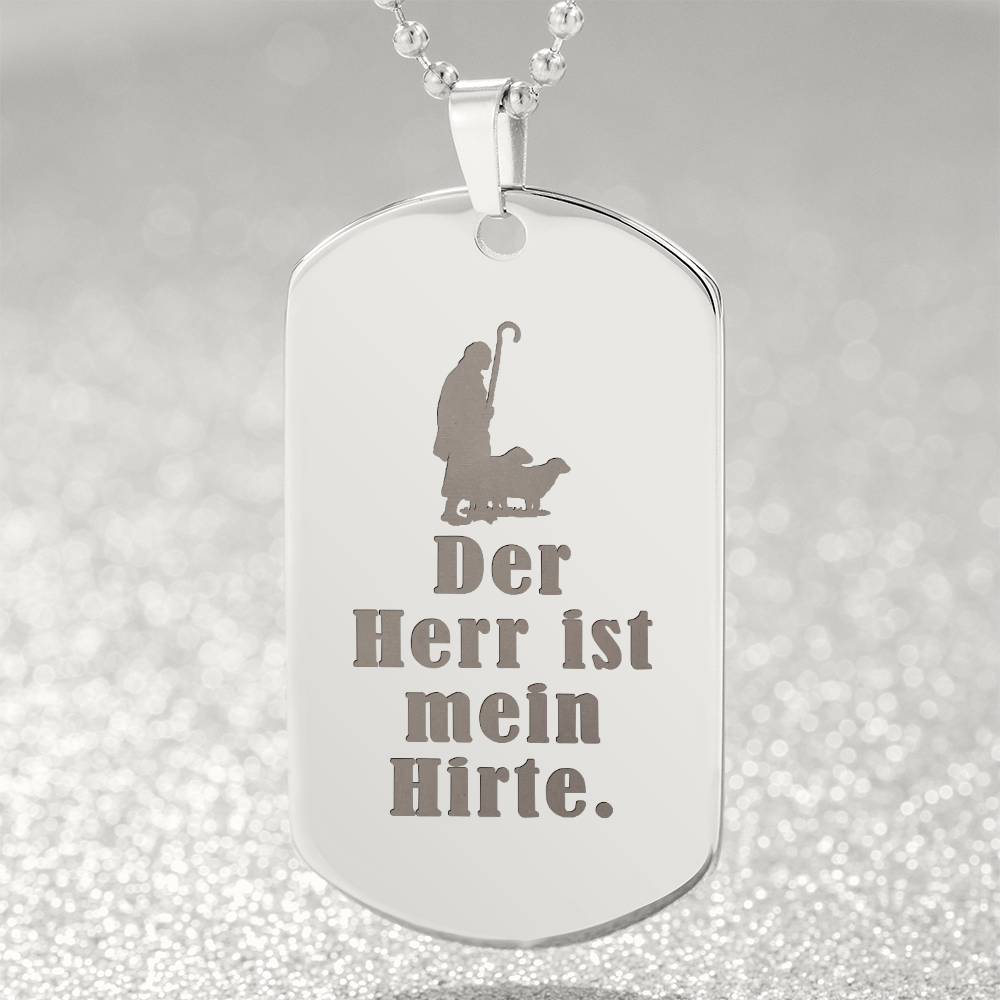 Lord is My Shephard Psalm 23 German Engraved Dog Tag Bible Necklace Stainless Steel or 18k Gold w 24" Chain