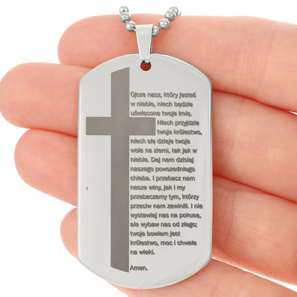 Lords Prayer Polish Ojcze Nasz Engraved Dog Tag Necklace Stainless Steel or 18k Gold w 24" Chain-Express Your Love Gifts