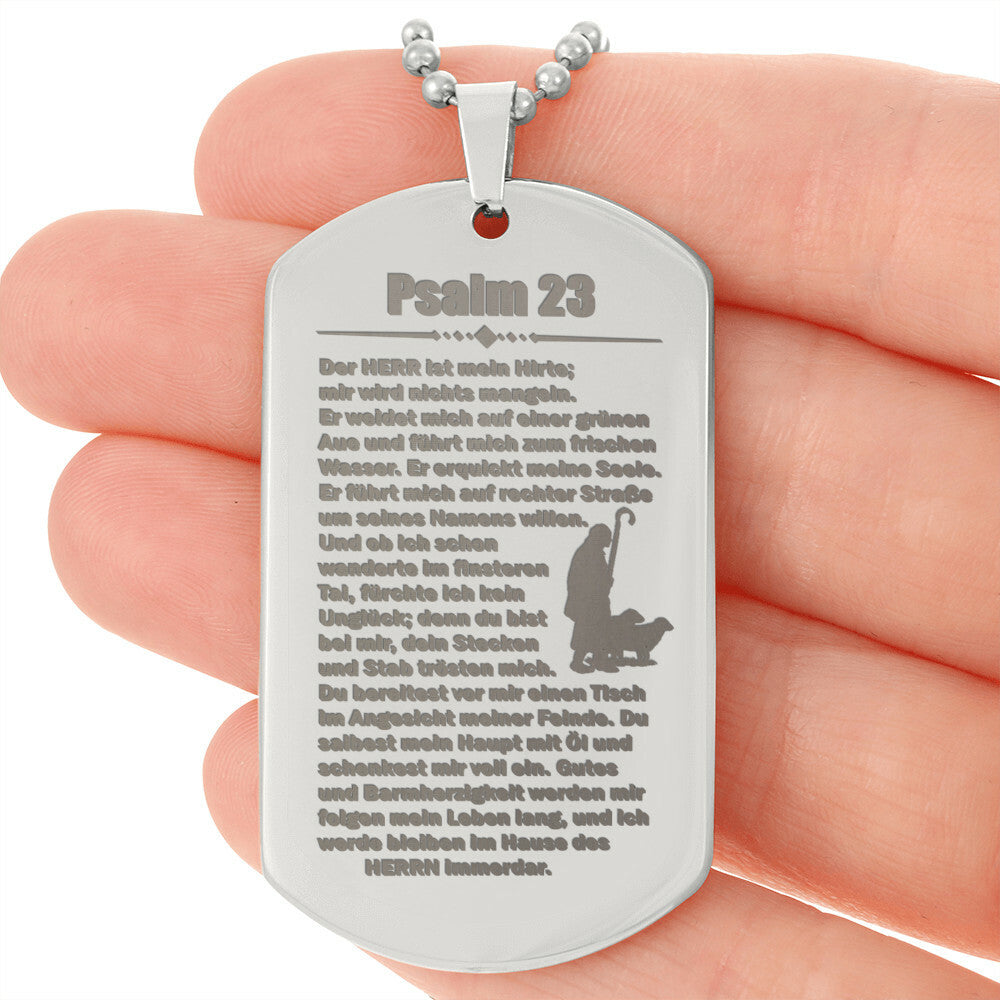 Psalm 23 German Engraved Dog Tag Necklace Stainless Steel or 18k Gold w 24" Chain-Express Your Love Gifts
