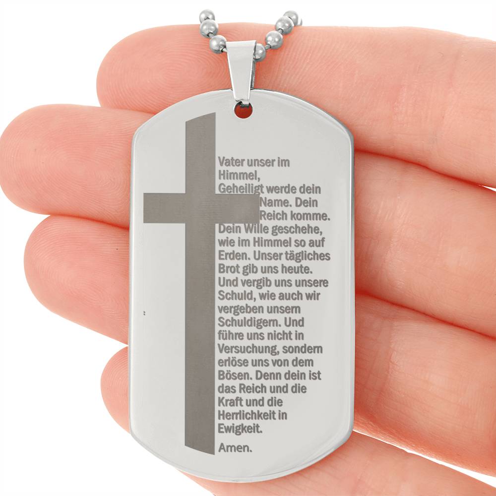 Lord's Prayer German Vater Unser Engraved Dog Tag Necklace Stainless Steel or 18k Gold w 24" Chain-Express Your Love Gifts