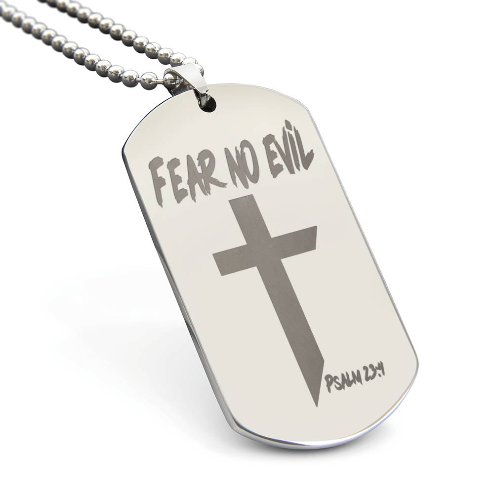 Fear No Evil Psalm 23.4 Engraved Dog Tag Necklace Stainless Steel or 18k Gold w 24" Chain-Express Your Love Gifts