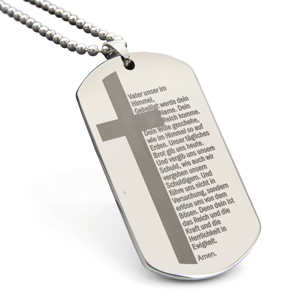Lord's Prayer German Vater Unser Engraved Dog Tag Necklace Stainless Steel or 18k Gold w 24" Chain-Express Your Love Gifts