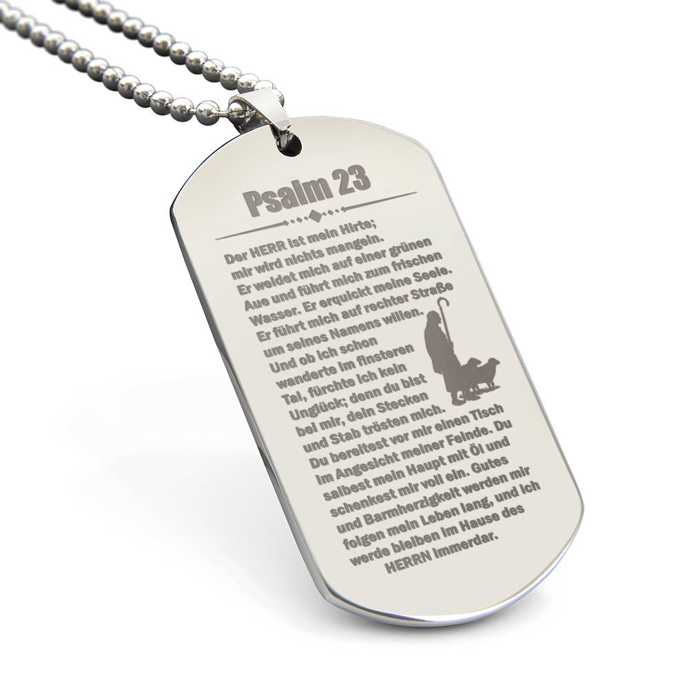 Psalm 23 German Engraved Dog Tag Necklace Stainless Steel or 18k Gold w 24" Chain-Express Your Love Gifts