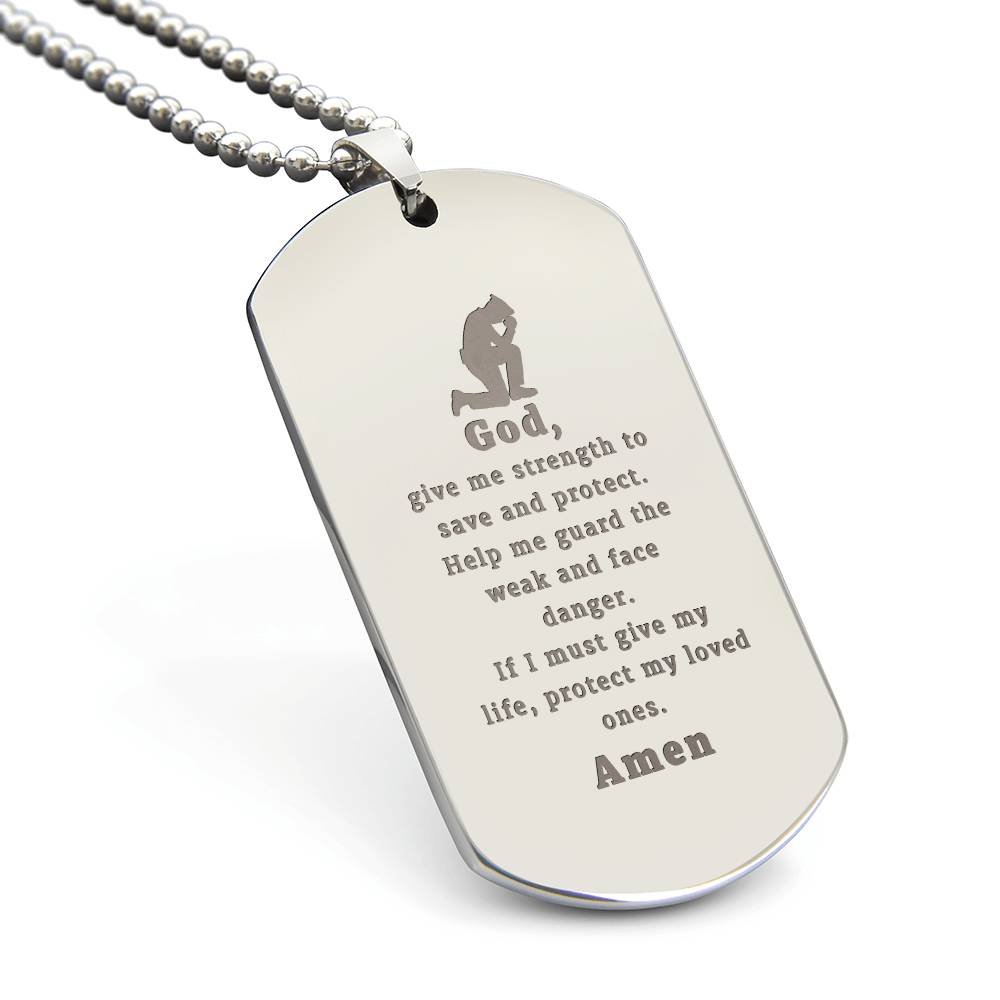 Police Officers Prayer Engraved Dog Tag Bible Necklace Stainless Steel or 18k Gold w 24" Chain