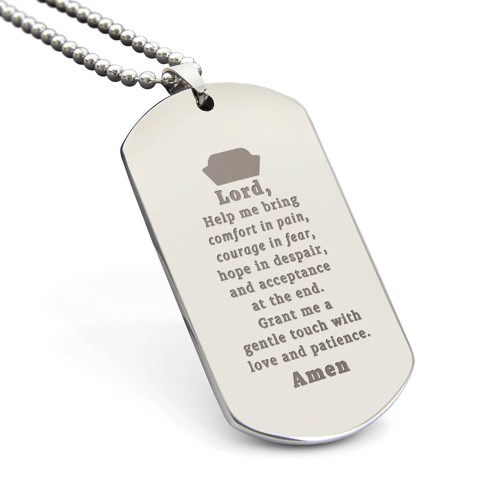 Nurses Prayer Engraved Dog Tag Bible Necklace Stainless Steel or 18k Gold w 24" Chain