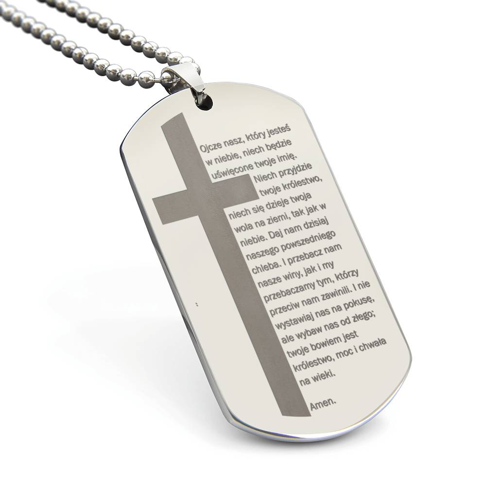 Lords Prayer Polish Ojcze Nasz Engraved Dog Tag Necklace Stainless Steel or 18k Gold w 24" Chain-Express Your Love Gifts