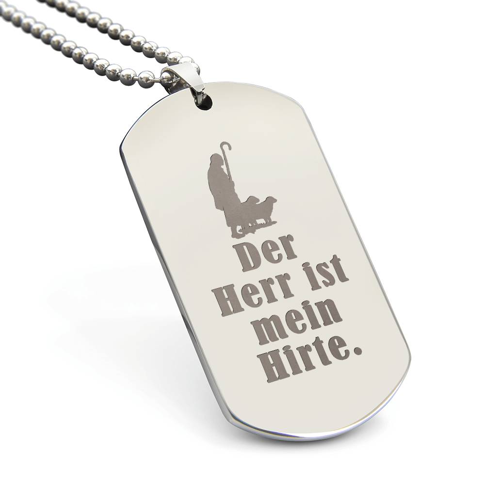 Lord is My Shephard Psalm 23 German Engraved Dog Tag Bible Necklace Stainless Steel or 18k Gold w 24" Chain