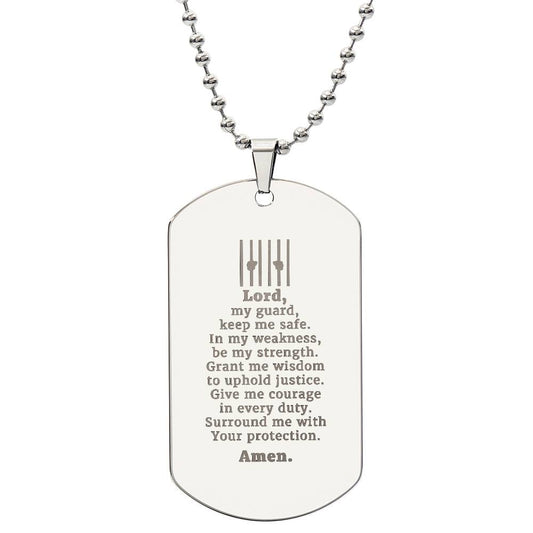 Correction's Officer Prayer Engraved Dog Tag Bible Necklace Stainless Steel or 18k Gold w 24" Chain
