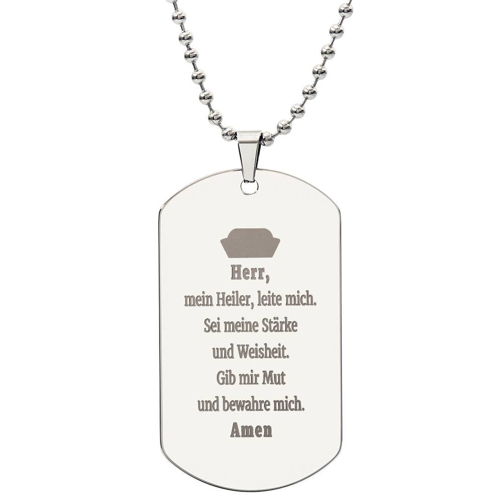 Krankenschwester Krankenpfleger Nurse Prayer Engraved Dog Tag Bible Necklace Stainless Steel or 18k Gold w 24" Chain