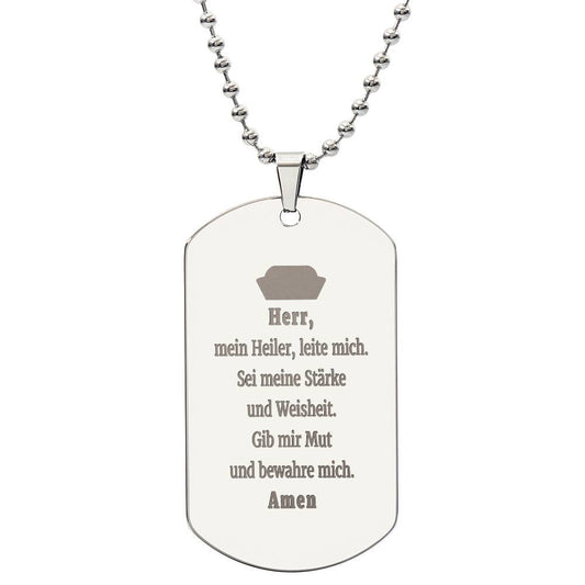 Krankenschwester Krankenpfleger Nurse Prayer Engraved Dog Tag Bible Necklace Stainless Steel or 18k Gold w 24" Chain