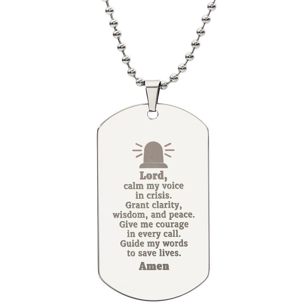 Dispatcher's Prayer Engraved Dog Tag Bible Necklace Stainless Steel or 18k Gold w 24" Chain