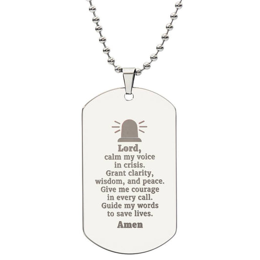 Dispatcher's Prayer Engraved Dog Tag Bible Necklace Stainless Steel or 18k Gold w 24" Chain