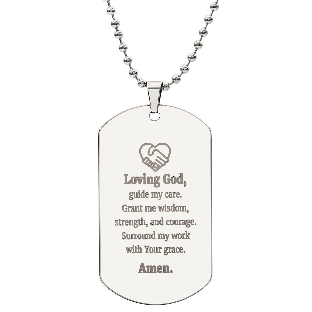 Social Workers Prayer Engraved Dog Tag Bible Necklace Stainless Steel or 18k Gold w 24" Chain
