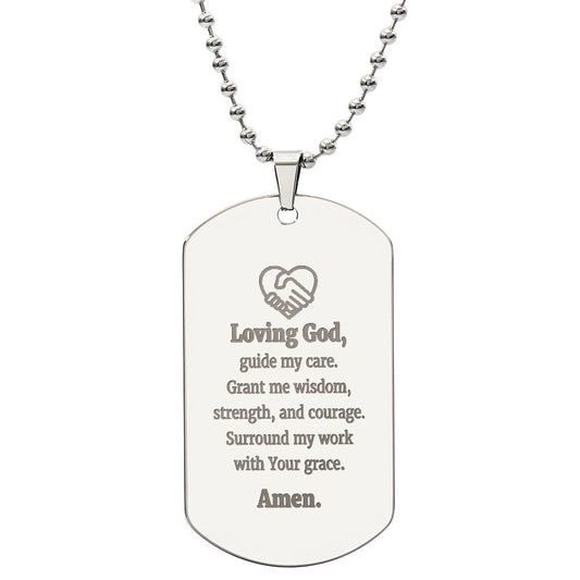 Social Workers Prayer Engraved Dog Tag Bible Necklace Stainless Steel or 18k Gold w 24" Chain