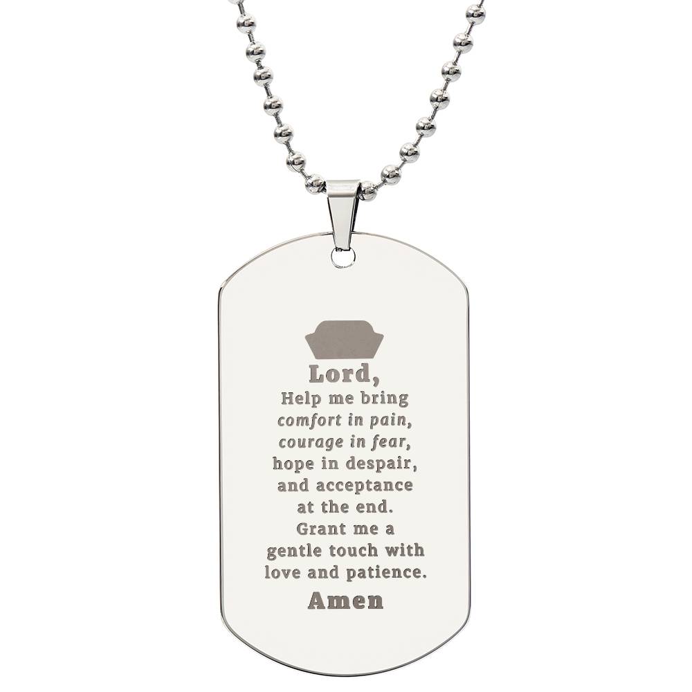 Nurses Prayer Engraved Dog Tag Bible Necklace Stainless Steel or 18k Gold w 24" Chain