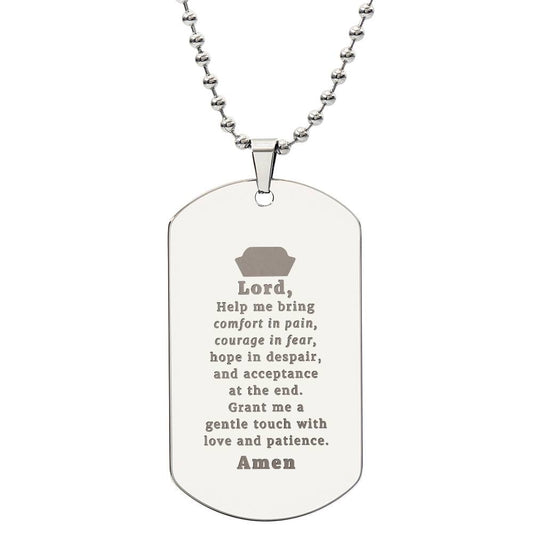 Nurses Prayer Engraved Dog Tag Bible Necklace Stainless Steel or 18k Gold w 24" Chain