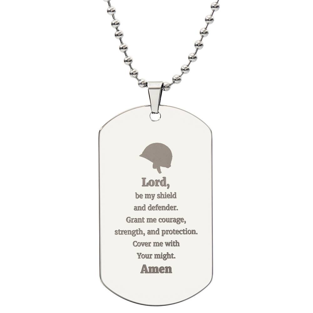 Soldiers Prayer Engraved Dog Tag Bible Necklace Stainless Steel or 18k Gold w 24" Chain