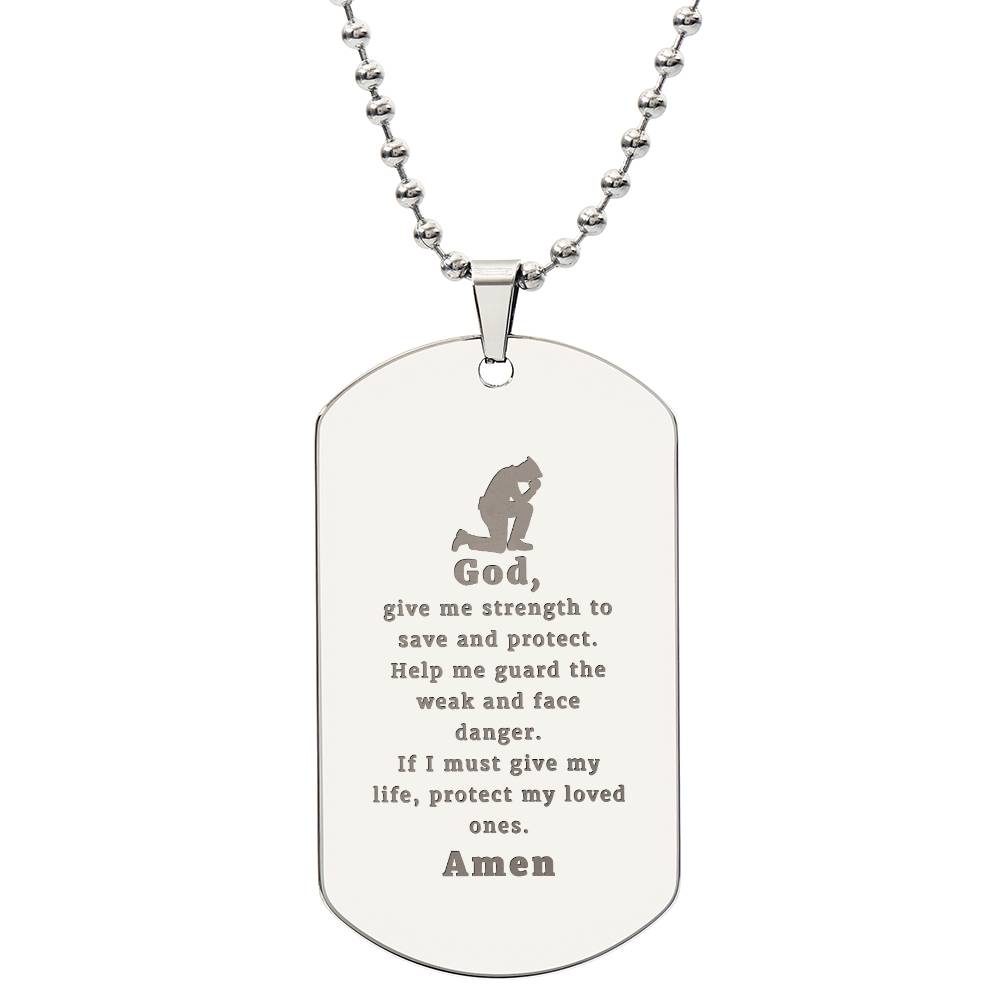 Police Officers Prayer Engraved Dog Tag Bible Necklace Stainless Steel or 18k Gold w 24" Chain