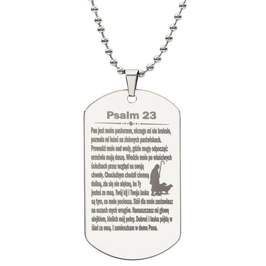 Psalm 23 Polish Psalm Dawida Engraved Dog Tag Necklace Stainless Steel or 18k Gold w 24" Chain-Express Your Love Gifts