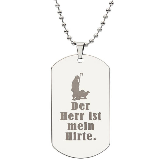 Lord is My Shephard Psalm 23 German Engraved Dog Tag Bible Necklace Stainless Steel or 18k Gold w 24" Chain