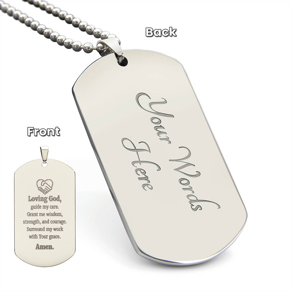 Social Workers Prayer Engraved Dog Tag Bible Necklace Stainless Steel or 18k Gold w 24" Chain